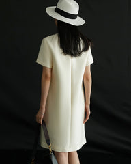 Robe midi en soie et laine manches courtes