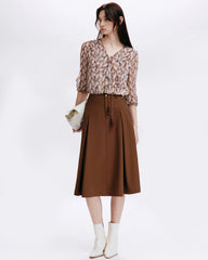 Blouse en soie à fleurs de marguerite avec volants