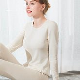 Ensemble Thermique en Soie Extra Chaude pour Femme Beige