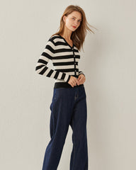 Cardigan à Rayures Classiques en Tricot V-Neck