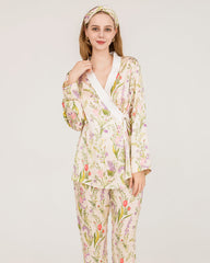 Ensemble de Pyjama en Soie Pure Luxueuse à Imprimé Floral