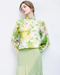 Blouse en soie à volants et imprimé fleuri