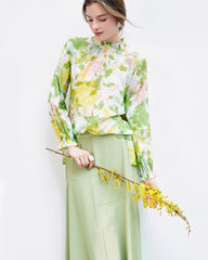 Blouse en soie à volants et imprimé fleuri
