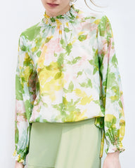 Blouse en soie à volants et imprimé fleuri