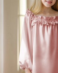 Chemise de nuit en soie à manches longues pour fille avec volants