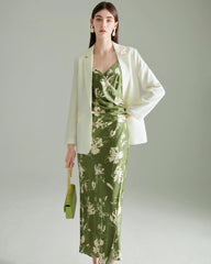 Robe en soie verte à imprimé fleuri