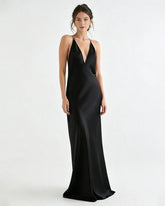 Robe longue nuisette en triacétate fluide à col V profond