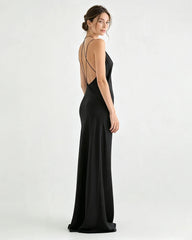 Robe longue nuisette en triacétate fluide à col V profond