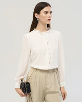 Blouse en soie à manches longues avec volant