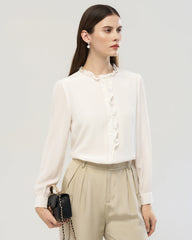 Blouse en soie à manches longues avec volant