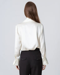 Blouse en Soie à Manches Longues et Col Nœud pour Femmes