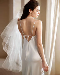 Longue nuisette en soie lavable