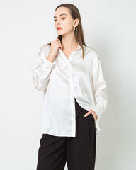 Chemise en Soie Oversize à Manches Longues à Col pour Femme