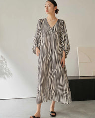 Robe Longue en Soie Imprimé Zèbre