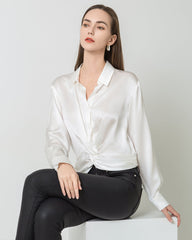 Blouse en Soie Plissée à Ourlet Irrégulier de Luxe