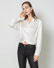 Blouse en Soie Plissée à Ourlet Irrégulier de Luxe