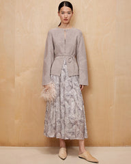 Jupe longue en soie à imprimé marbré