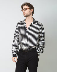 Chemise à Rayures Basique en Soie pour Homme