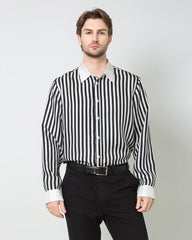 Chemise en Soie pour Hommes à Rayures avec Col et Poignets Blancs