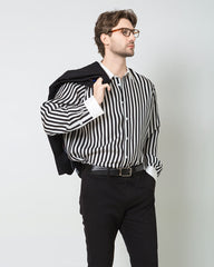 Chemise en Soie pour Hommes à Rayures avec Col et Poignets Blancs