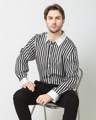 Chemise en Soie pour Hommes à Rayures avec Col et Poignets Blancs