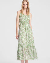 Robe longue en soie à motif cachemire vert menthe