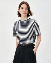T-shirt en jersey 100% soie de mûrier à rayures