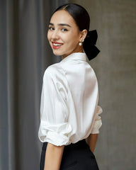 Chemise en soie de mûrier à manches longues pour femme