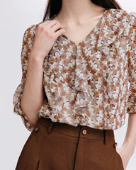 Blouse en soie à fleurs de marguerite avec volants