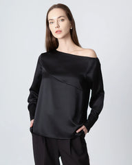 Blouse en Soie à Épaule Dégagée et Manches Longues