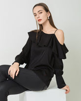 Chemise en Soie à Manches Longues et Volant sur Une Épaule