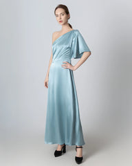 Robe Maxi en Soie à Épaule Unique et Dos Noué