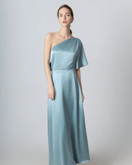 Robe Maxi en Soie à Épaule Unique et Dos Noué