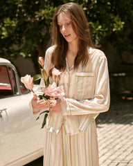 Pyjama en soie à rayures pastel à manches longues pour femme