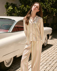 Pyjama en soie à rayures pastel à manches longues pour femme