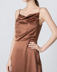 Robe Maxi en Soie à Col Bénitier et Plissé