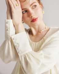 Blouse en Soie à Col Rond Plissé