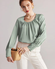 Blouse en Soie à Col Rond Plissé