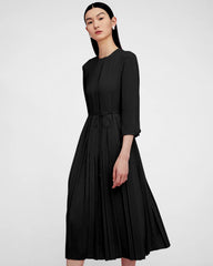 Robe en Soie Plissée à Manches 3/4