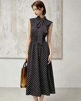 Robe midi en soie 19 mommes à pois avec col montant