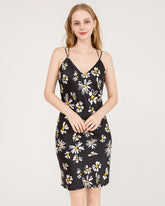 Robe Midi en Soie 100% Imprimé Marguerites avec Dos Croisé