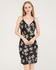 Robe Midi en Soie 100% Imprimé Marguerites avec Dos Croisé