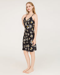 Robe Midi en Soie 100% Imprimé Marguerites avec Dos Croisé