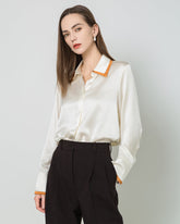 Blouse en Soie à Col Contrasté