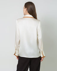 Blouse en Soie à Col Contrasté