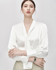 Chemisier en soie raffinée 25 momme à nouer sur le devant