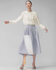 Blouse en Soie à Col Rond Plissée