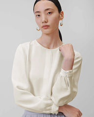 Blouse en Soie à Col Rond Plissée