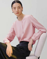 Blouse en Soie à Col Rond Plissée