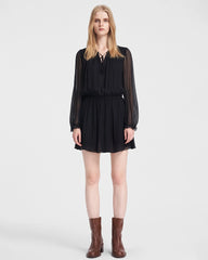 Robe mini en soie à manches transparentes et col lavallière